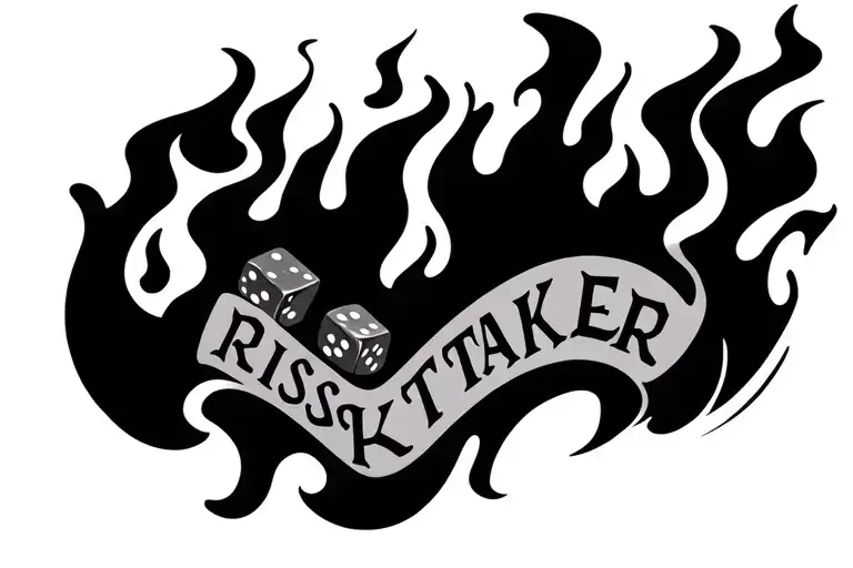 Flames With Words Inside That Say Risktaker With Dice Neck