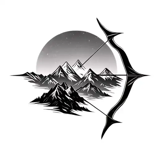 Bow And Arrow With Mountains