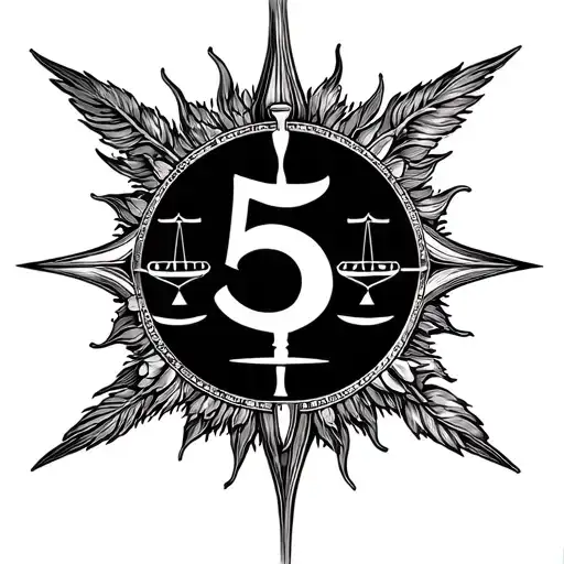 Libra Whit Triskel Symbol And Sun And Number 5