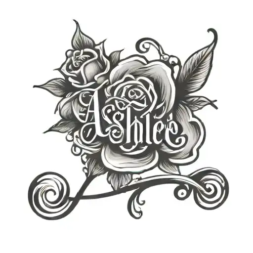 The Name Ashlee In Old English Font Combined With The Flower Of Settember