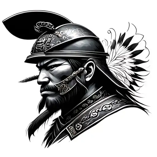 Samurai Head With Helmet