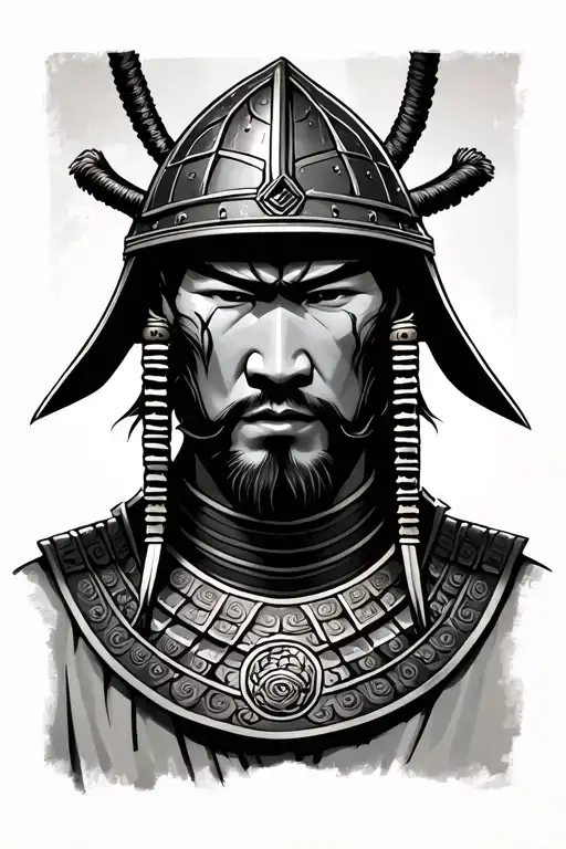 Samurai Head With Helmet