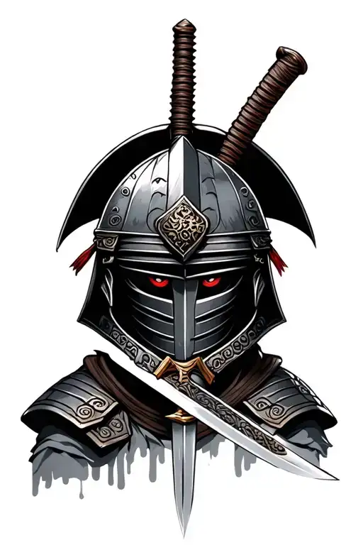 Samurai Helmet With Sword Going Down