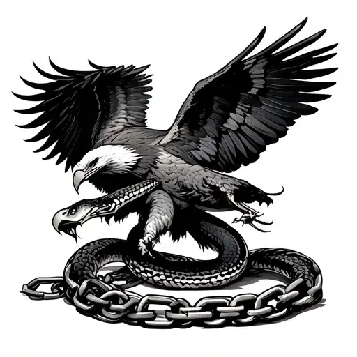 Eagle Ripping Apart A Snake Made Of Chains