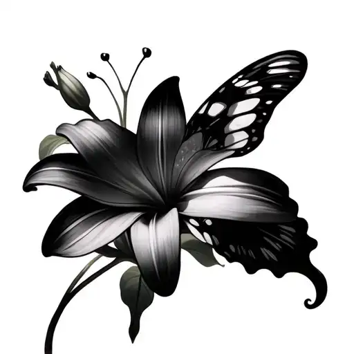 Lily And Butterfly Resting