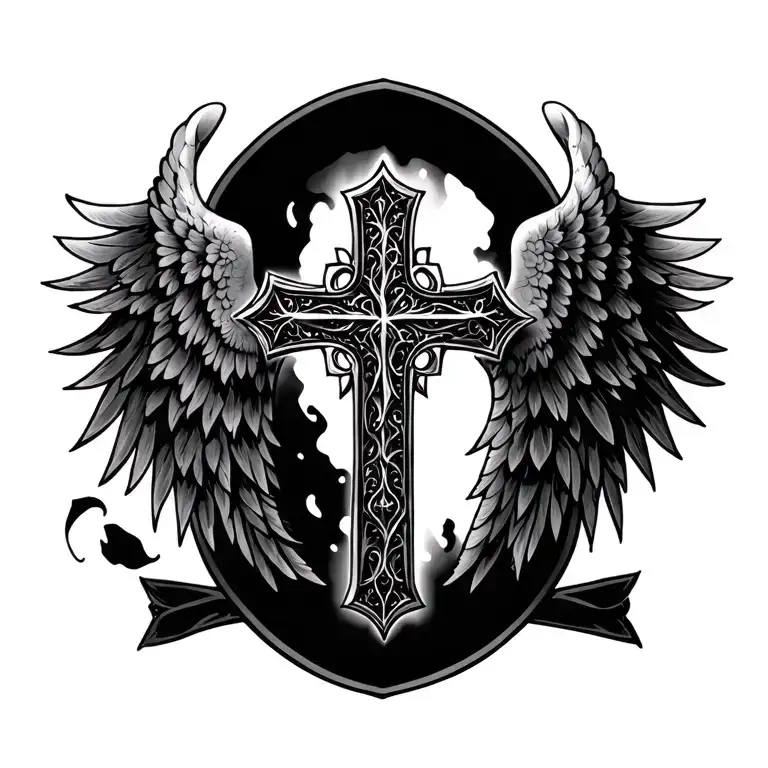 Gothic Inspired Cross And Wings