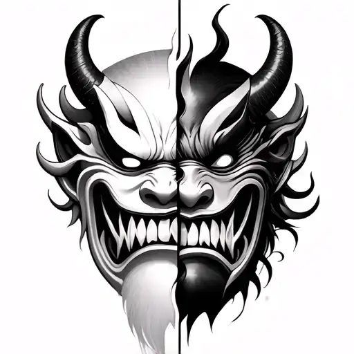 Realistic Oni Mask Split In Half