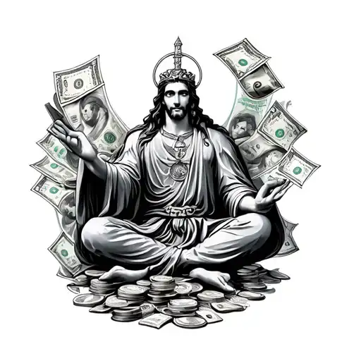 Wealth God Surrounded By Money