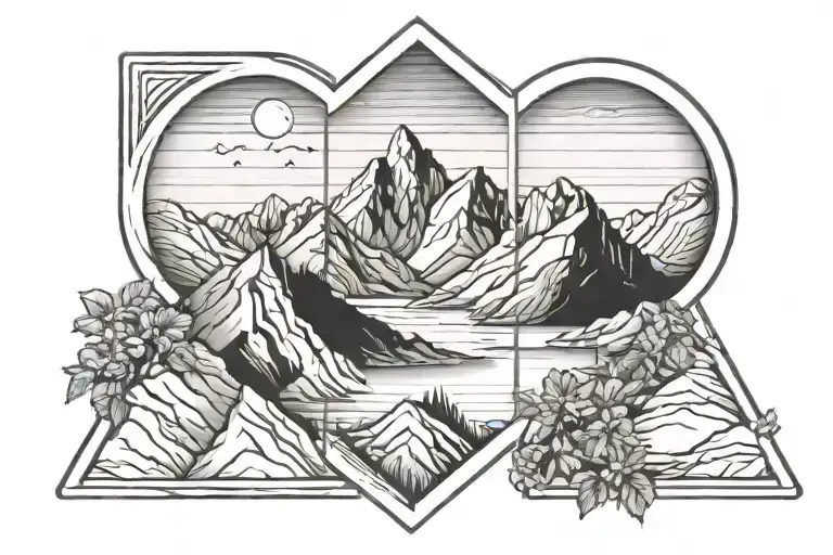 Minimalistic Tattoo Depicting Mountain Peaks Through The Window