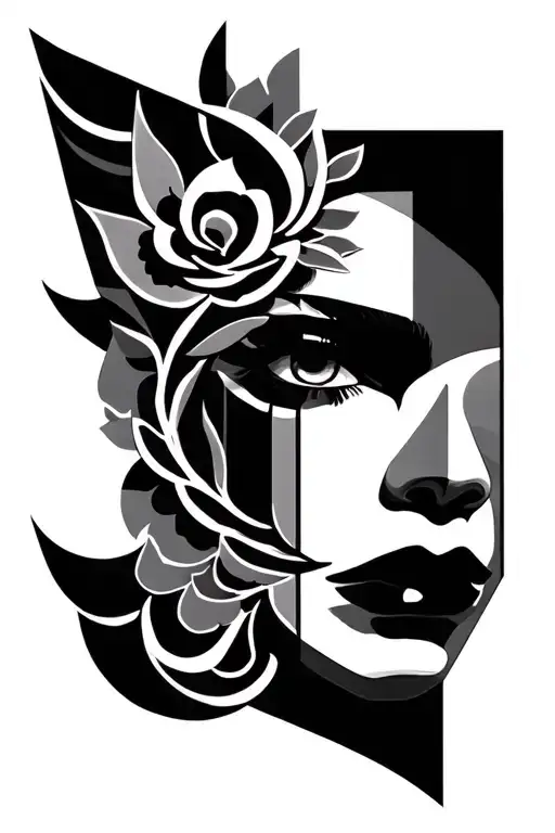 Geometric Dark Ornamental Face Tattoo Design