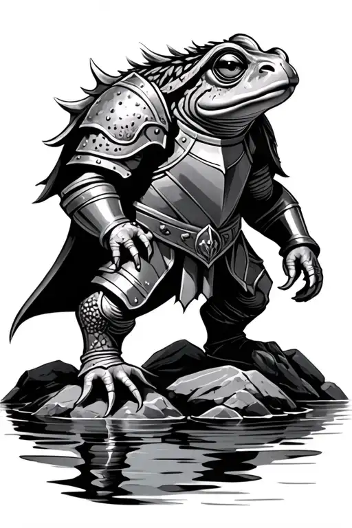 Toad Wearing Knight Armor Standing On Rocks By Water