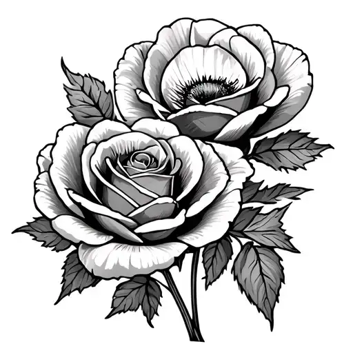 3 Roses And A Poppy Flower In A Bundle