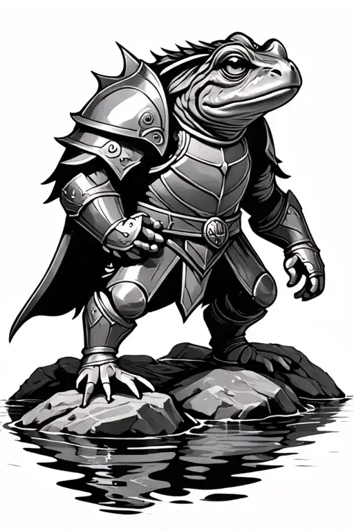 Toad Wearing Knight Armor Standing On Rocks By Water