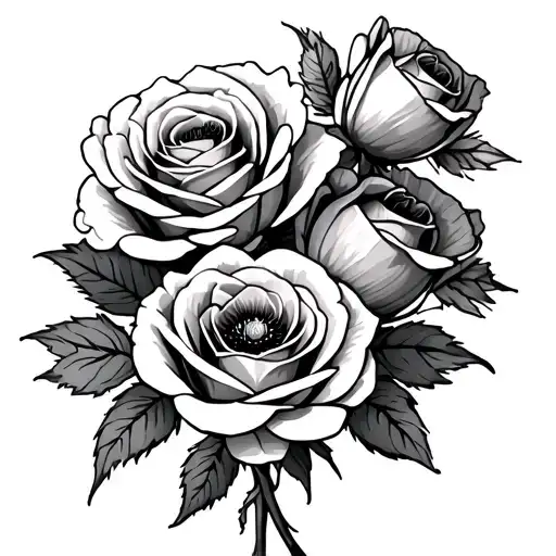 3 Roses And A Poppy Flower In A Bundle