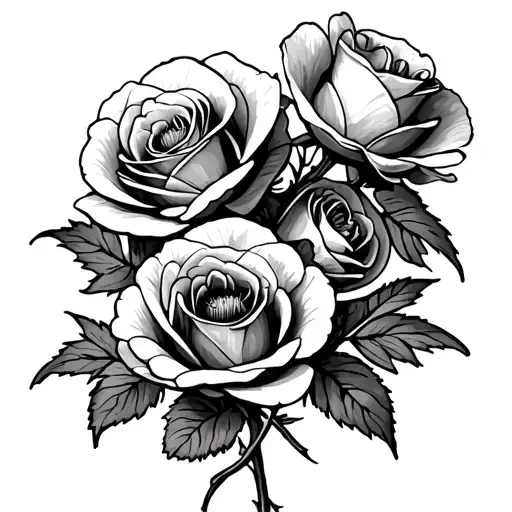 3 Roses And A Poppy Flower In A Bundle