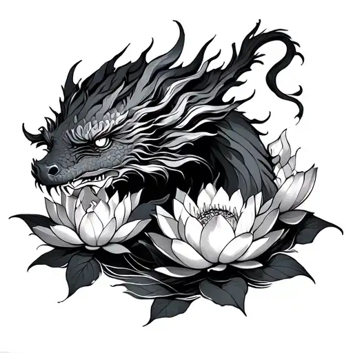 Dragon Surrounded But Lotus Flowers Blooming