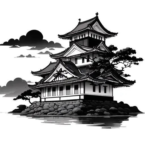 Japanese Castle With Cheery Blossom