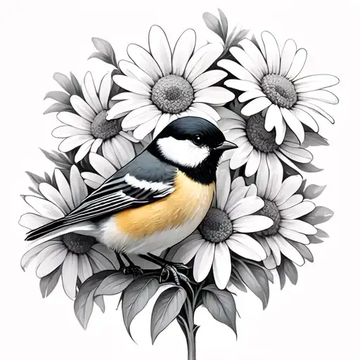 Chickadees And Daisy Bouquet