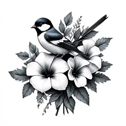 Chickadees And Morning Glory Flower Bouquet