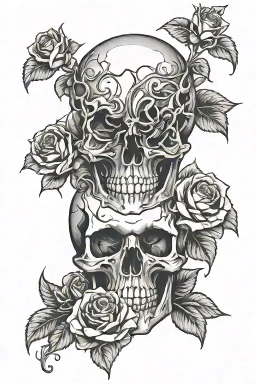 Skull And Roses Intertwined