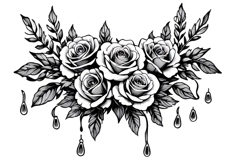 Laurel Wreath Mady Line With Roses And Falling Pedals