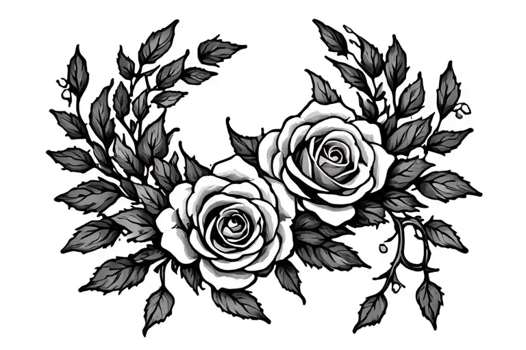 Laurel Wreath With Roses And Falling Pedals Thorns