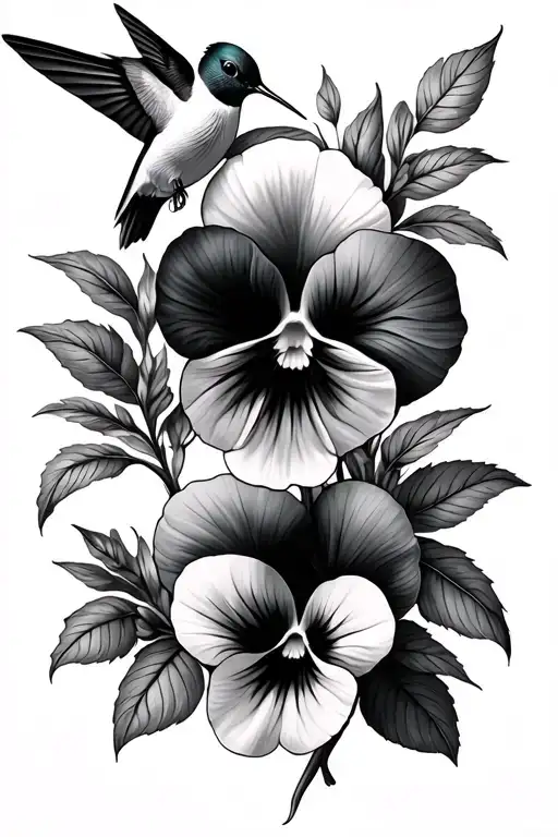Pansy Flower & Humming Bird Sitting