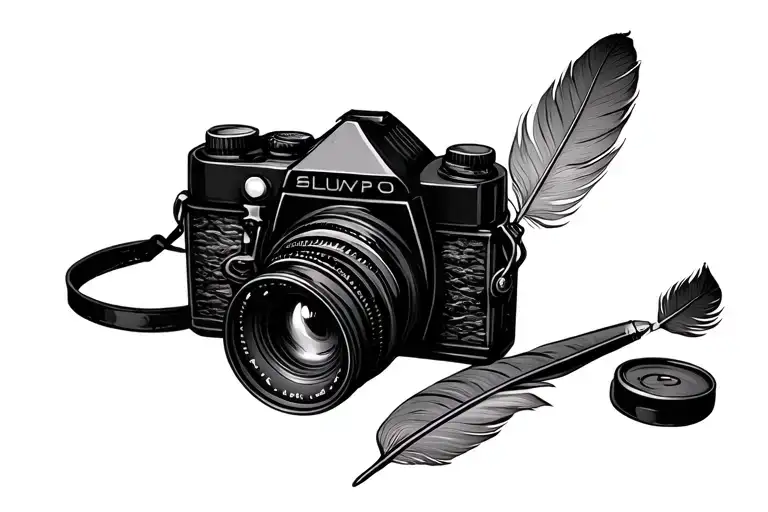 Vintage Camera With Pheasant Feather Quill Scrawling