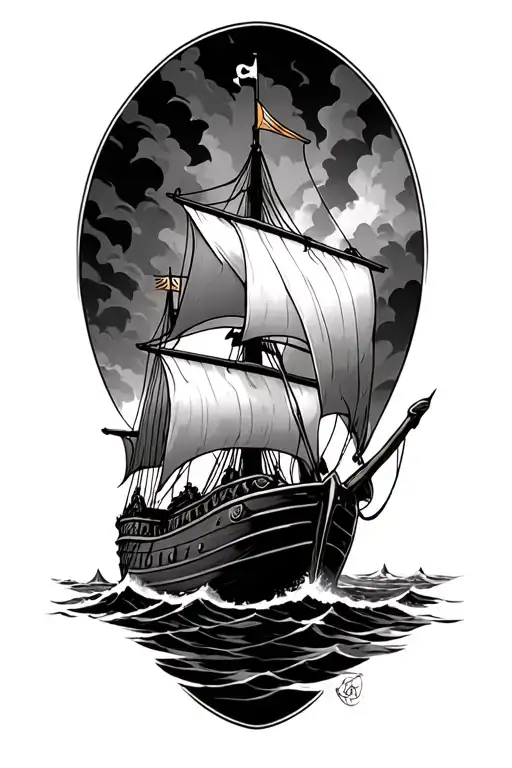 Viking Ship Sailing Through Stormy