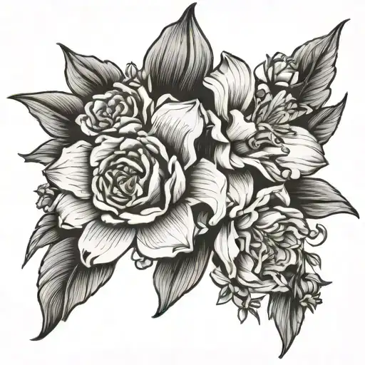 Daffodil And Aster And Rose Intertwined