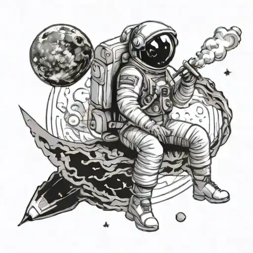 Astronaut Sitting On The Moon Smoking Centred