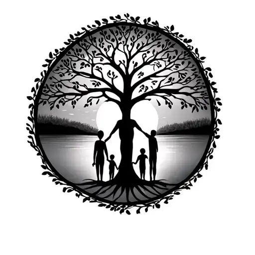 Tree Of Life With Mom Dad And 2 Sons Holding Hands