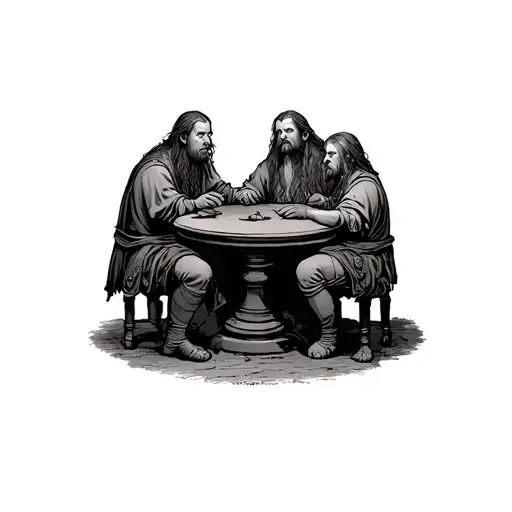 Three Hobbits Sitting Around A Circle Table