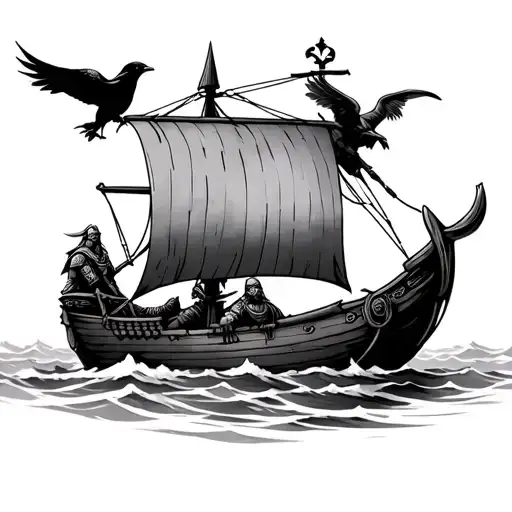 Viking Ship With Warrior And Crow