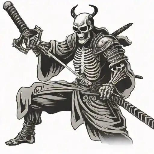 Skeleton Samurai Reaching Out And Holding A Sword