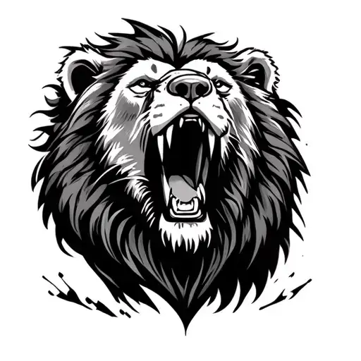 Lion Roaring Bear Looking