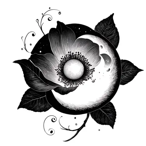 Moon Flower With Cresant Moon Phases