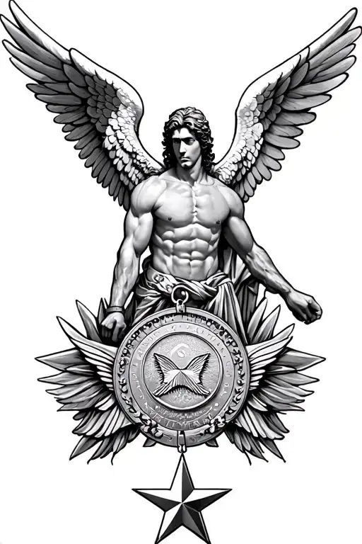 Male Guardian Angel With An American Silver Star Medal Behind It