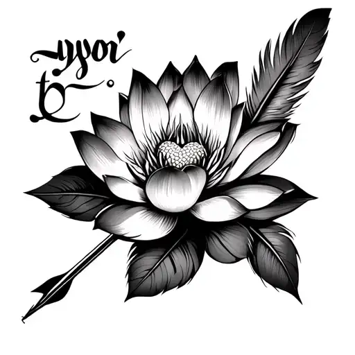 Boxing Writing With Heart And Arrow Lotus Flower Feather