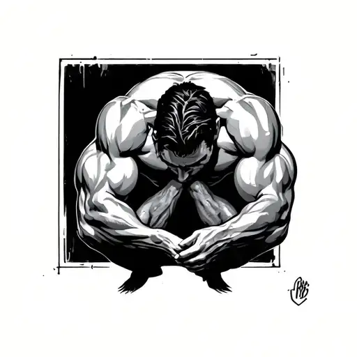 Muscular Man Sittin With Head In Hands