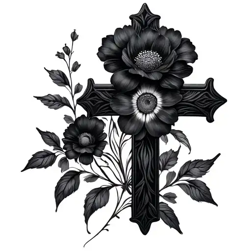 Cross Made Of Black Flowers
