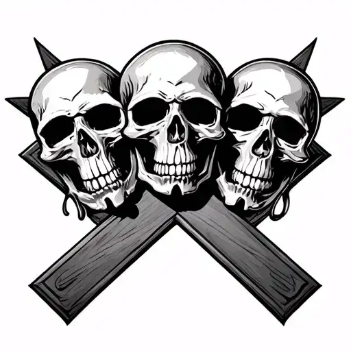 Cross With Three Skulls