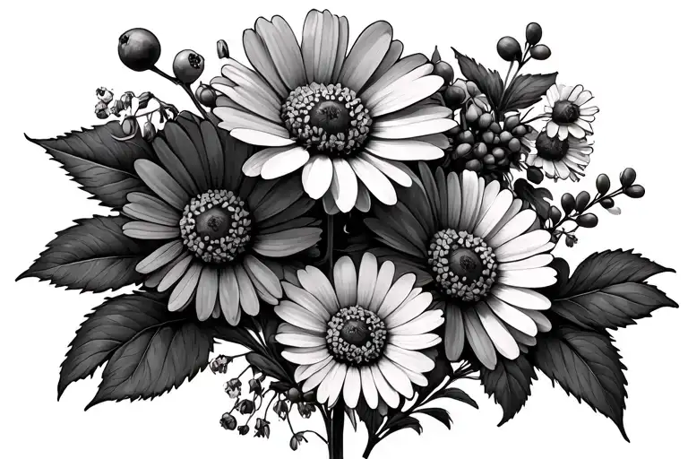 Windflowers And St Johns Wort Berries And Daisies