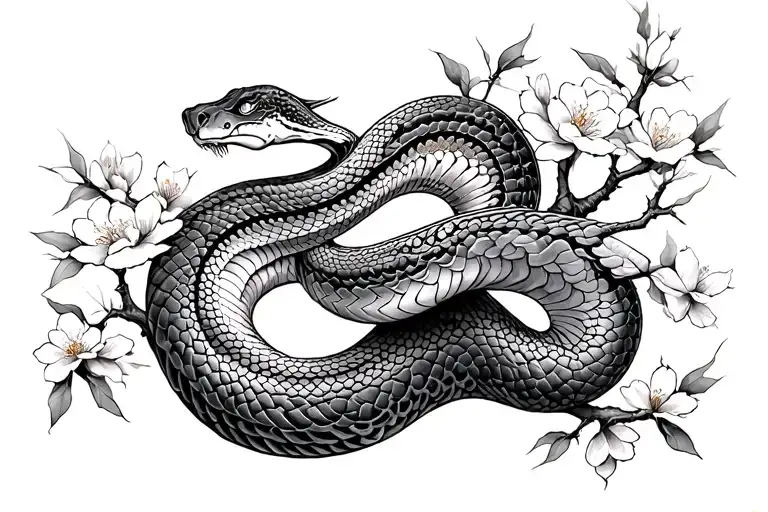 Sakura Tree With Snake