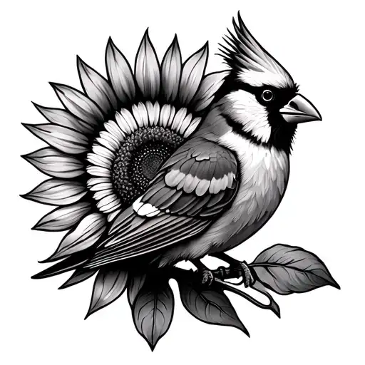 Cardinal Bird Sunflower And Sun Conure