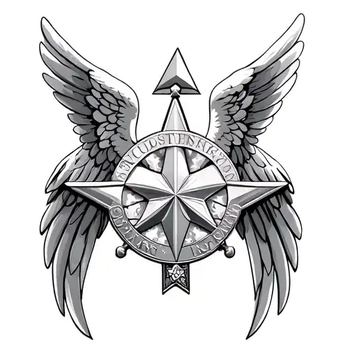 Realistic Guardian Angel With An American Silver Star Medal Behind It