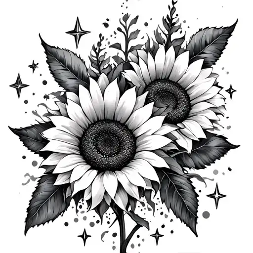Spine Tattoo With Sunflowers And Stars