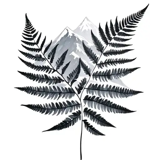 Fern Leaf And Mountain Peak