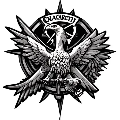 Iron Cross Surrounded By Geo Patern With An Eagle And Anarchy Symbol
