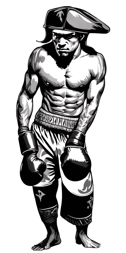 American Traditonal Boxer With A Visor Cap On Top